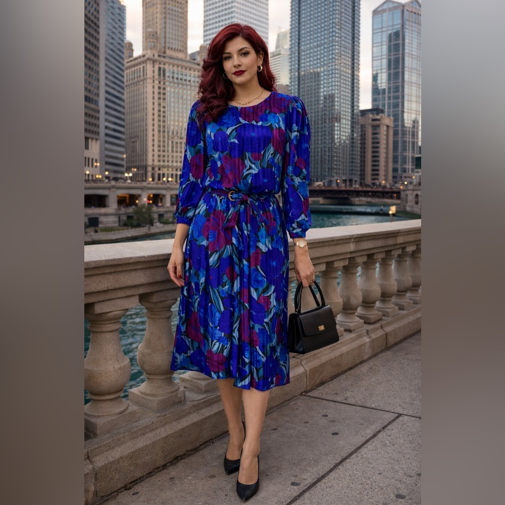 Vintage David Warren New York Floral Dress – 80s Power Dress